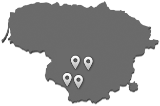 Grey map of Lithuania with site plots positioned